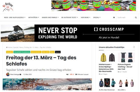 Im Grüezi bag Schlafsack erholen- Zeitschrift 'BE-OUTDOOR' gibt Tipps!