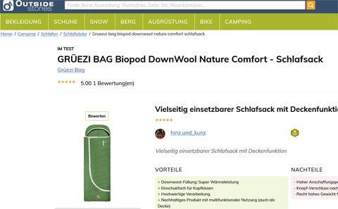 Wohlfühlschlafsack getestet vom Onlinemagazin 'Outside stories'!