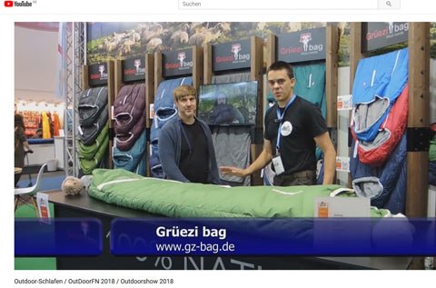 Youtube Kanal 'Palatiolum Outdoor' entdeckt Grüezi bag Neuheiten auf der Outdoormesse Friedrichshafen 2018