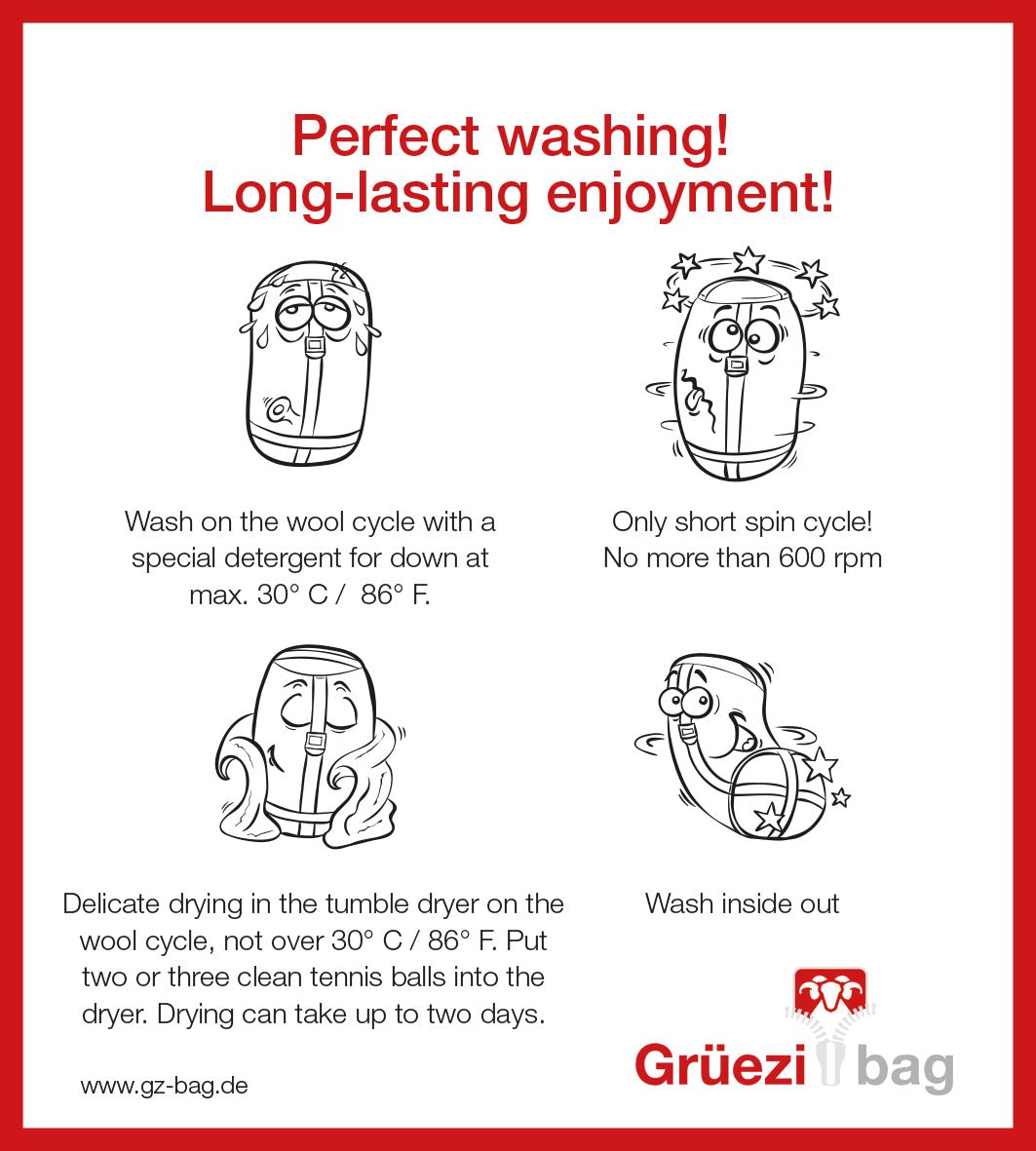 Grüezi bag Schlafsack Biopod DownWool Ice 185 - Washing instructions english