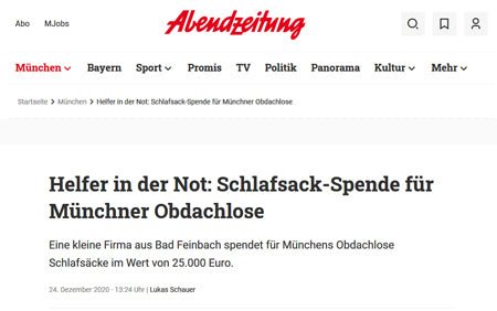 Grüezi bag fait don de sacs de couchage aux sans-abri - 'Abendzeitung' informé !