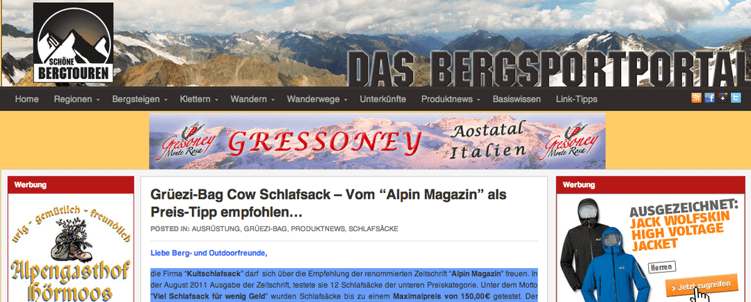 Sac de couchage GRÜEZI-BAG – « ALPIN MAGAZIN » recommandé comme conseil de prix…