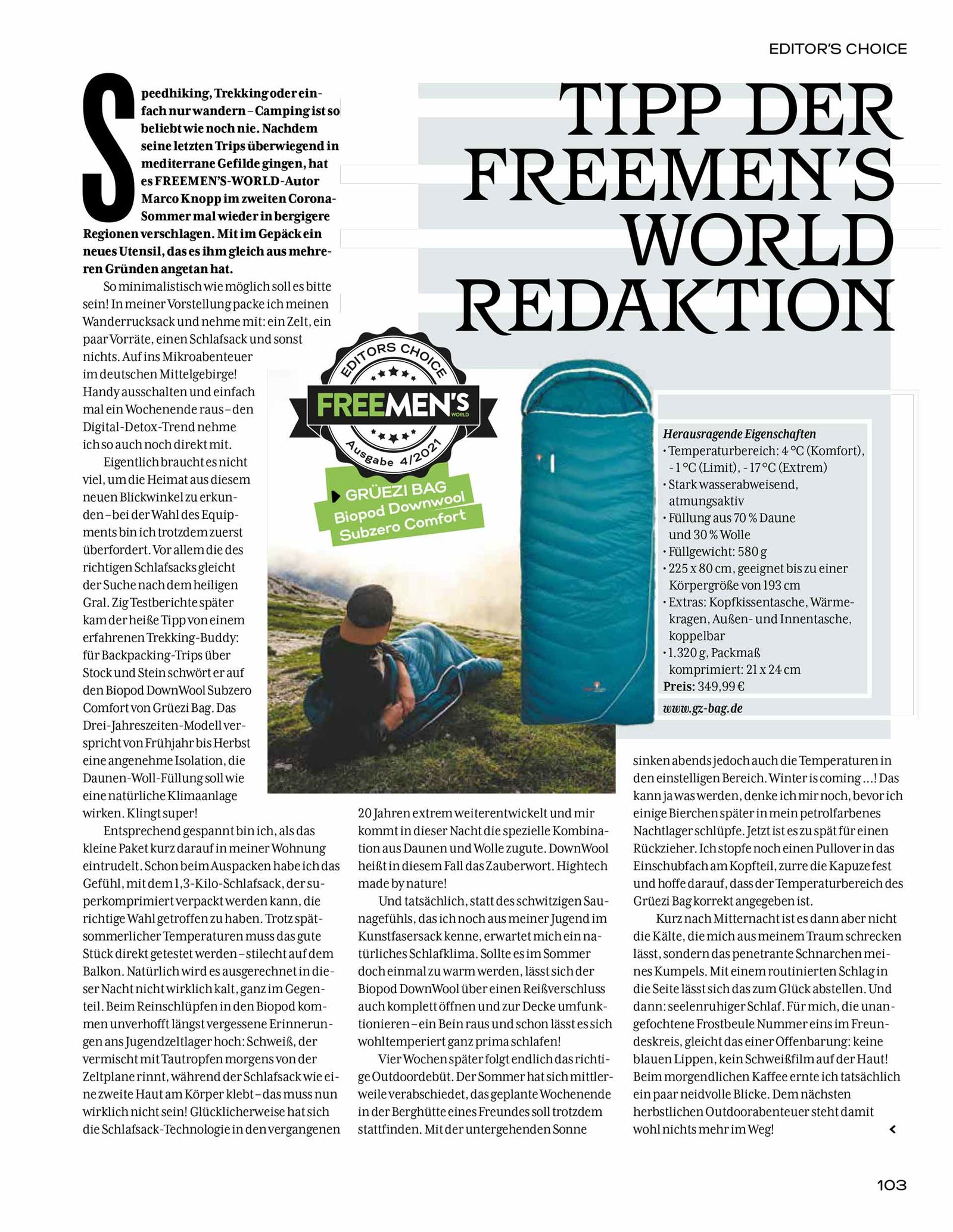 Schlafsack Test freemen's world
