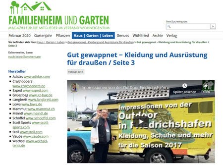 Magazine 'FAMILIENHEiIM UND GARTEN' provides information about the sleeping bag brand Grüezi bag!