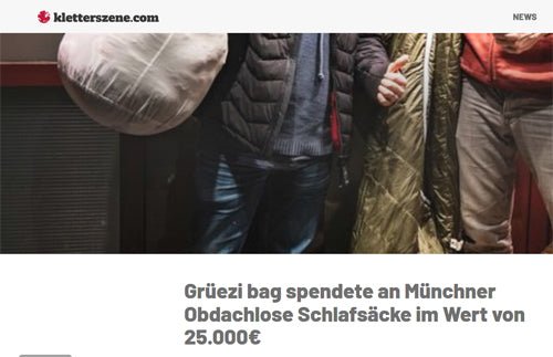 Magazin 'Kletterszene' berichtet - Schlafsackspende zu Weihnachten für Obdachlose!