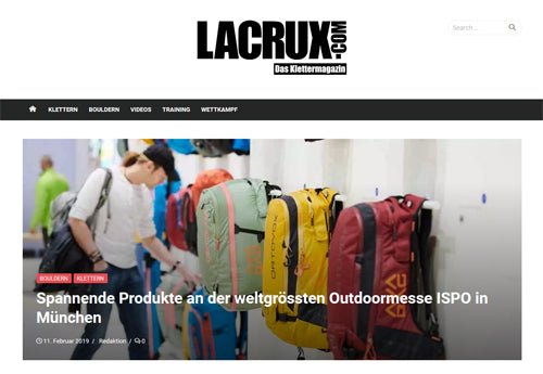 Climbing magazine 'LACRUX' interviews Grüezi bag at ISPO 2019