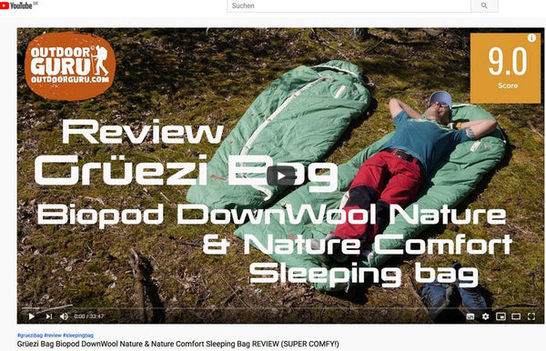 Le magazine en ligne 'OUTDOORGURU' a testé et est enthousiasmé par les sacs de couchage Grüezi bag !