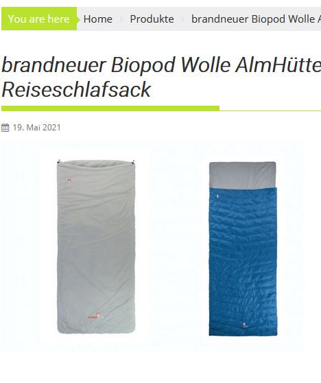 Home Produkte brandneuer Biopod Wolle AlmHütte – Hütten- und Reiseschlafsack brandneuer Bio..
