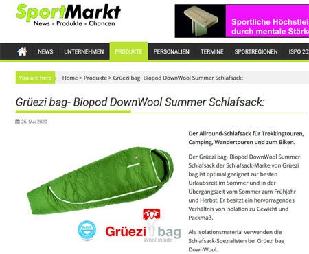 Allrounder von Grüezi bag - empfohlen vom Magazin 'Sport Markt'!