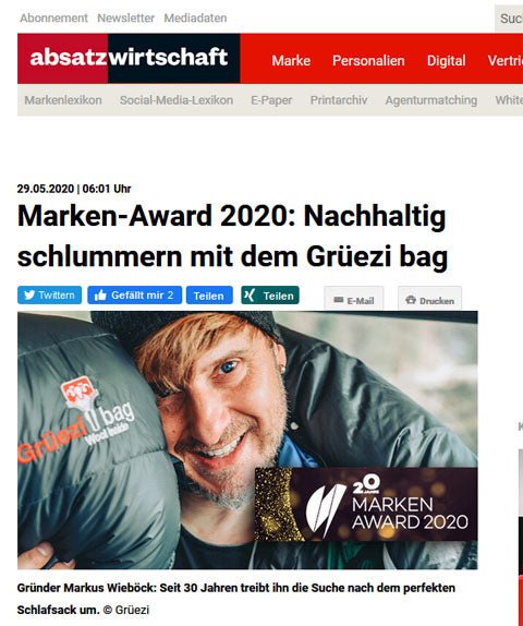 Le sac Grüezi reçoit le prix de la marque 2020 du magazine spécialisé 'absatzwirtschaft' !
