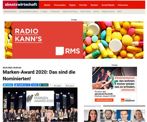 Magazine 'absatzwirtschaft' reports - Grüezi bag is nominated for the Marken Award 2020!