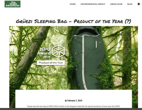 'The Green Adventurer' entdeckt den Schlafsack 'Product of the year'!