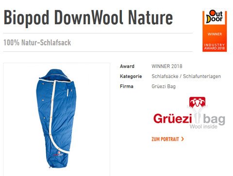 'Outdoor-Show.de' presents the highlight for nature lovers - Grüezi bag Award WINNER 2018!