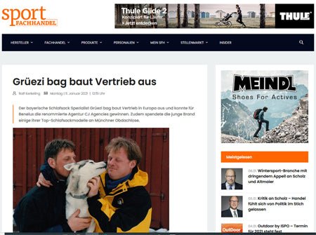 Magazine 'sportfach Fachhandel' - reports news about Grüezi bag!