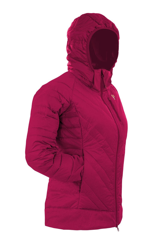 Kurtka Grüezi bag DownWool dla kobiet w kolorze różowym, widok z boku lekkiej, ocieplanej kurtki outdoorowej