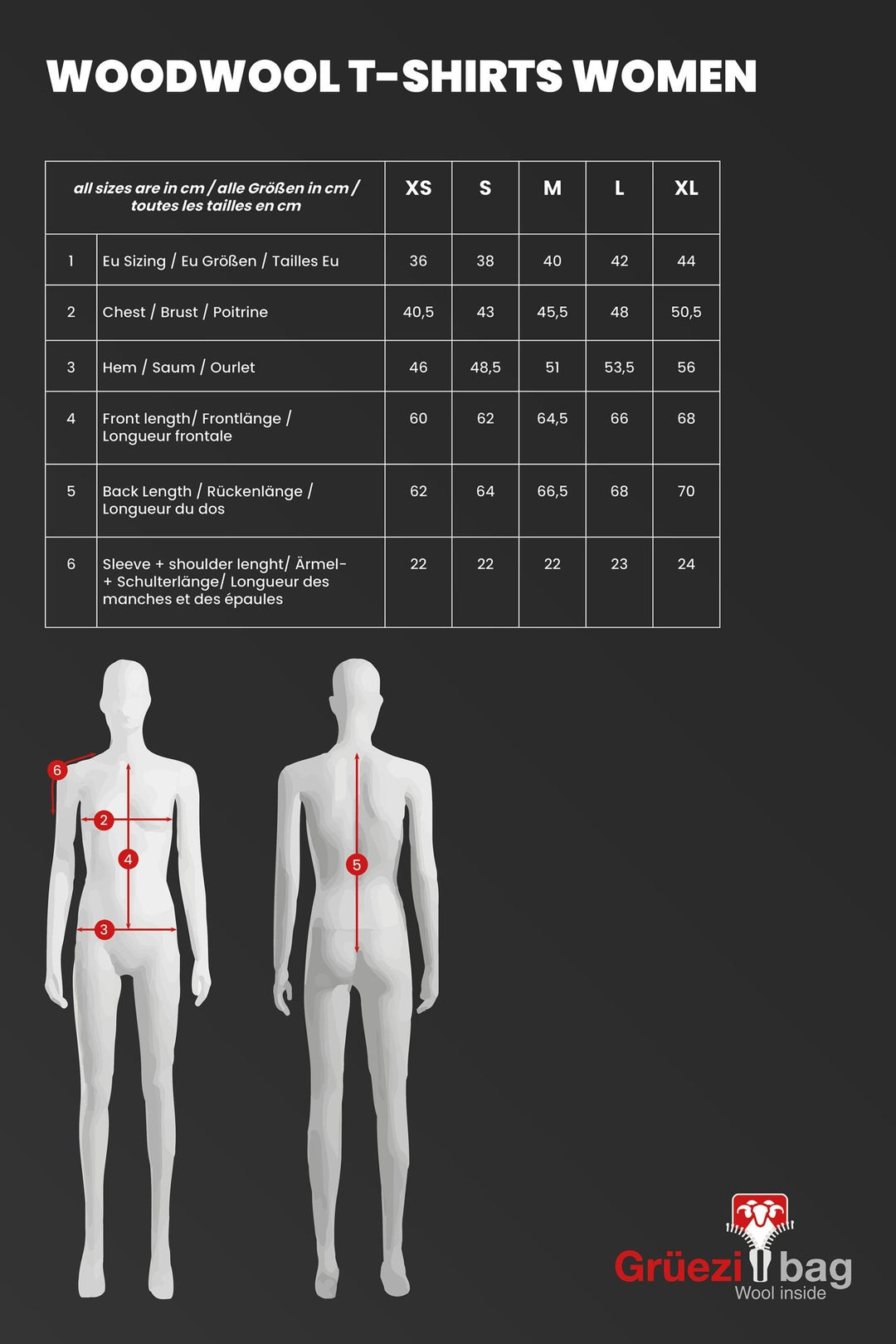 Women Woodwool shirts size chart
