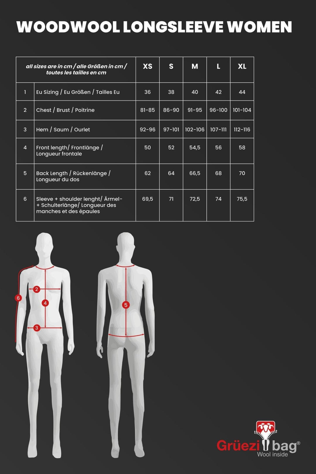 WoodWool Longsleeve Lady Chapel Sizechart