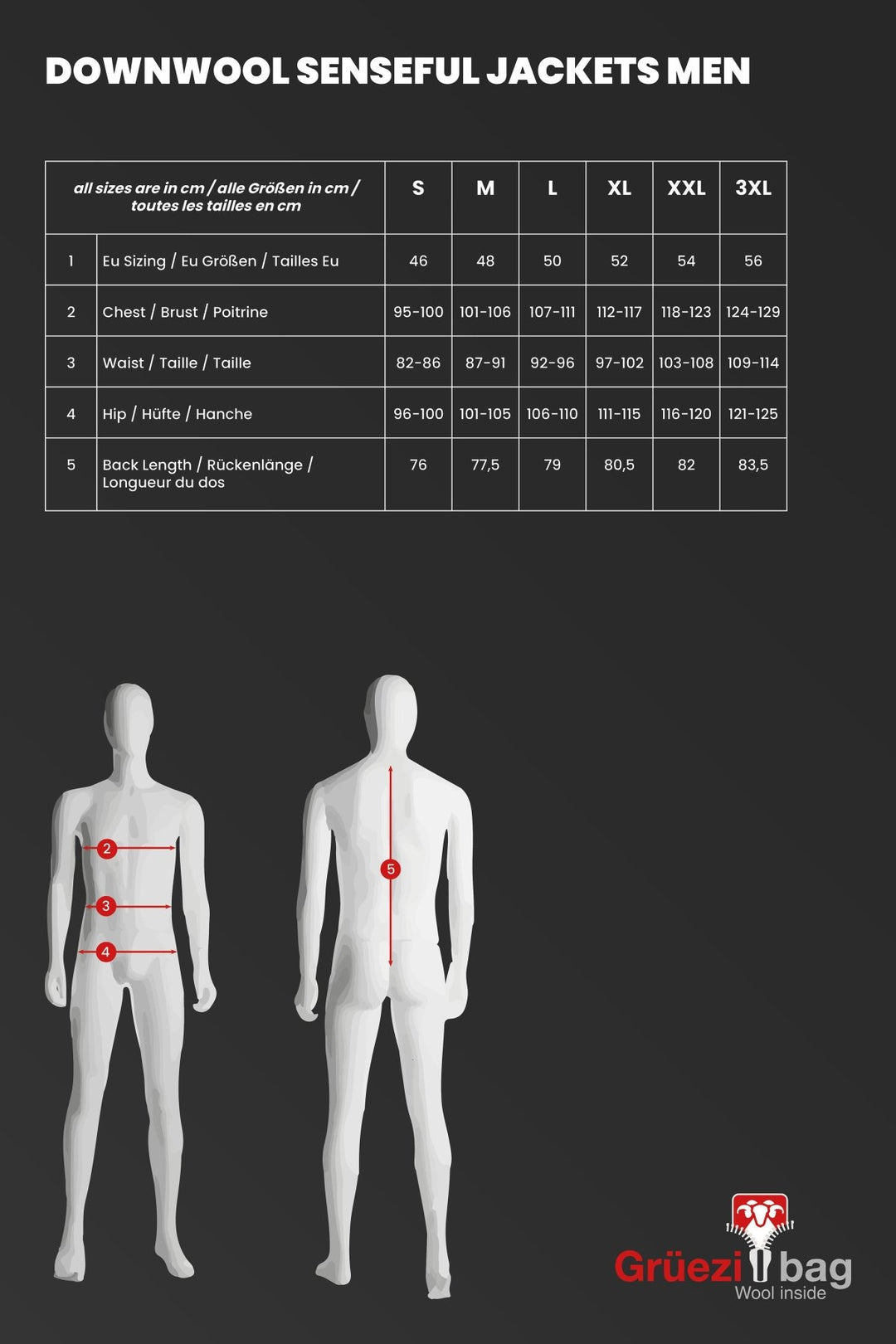 Senseful DownWool Jacket Herren Größentabelle
