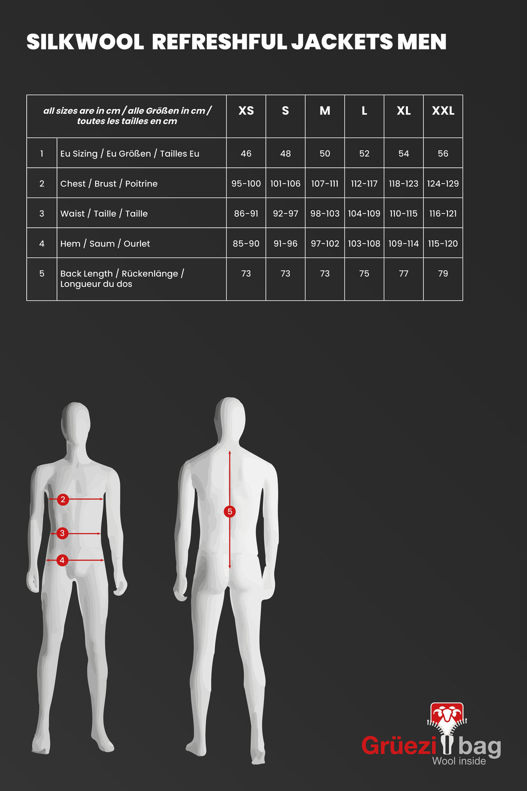 Größentabelle für SilkWool Jacken