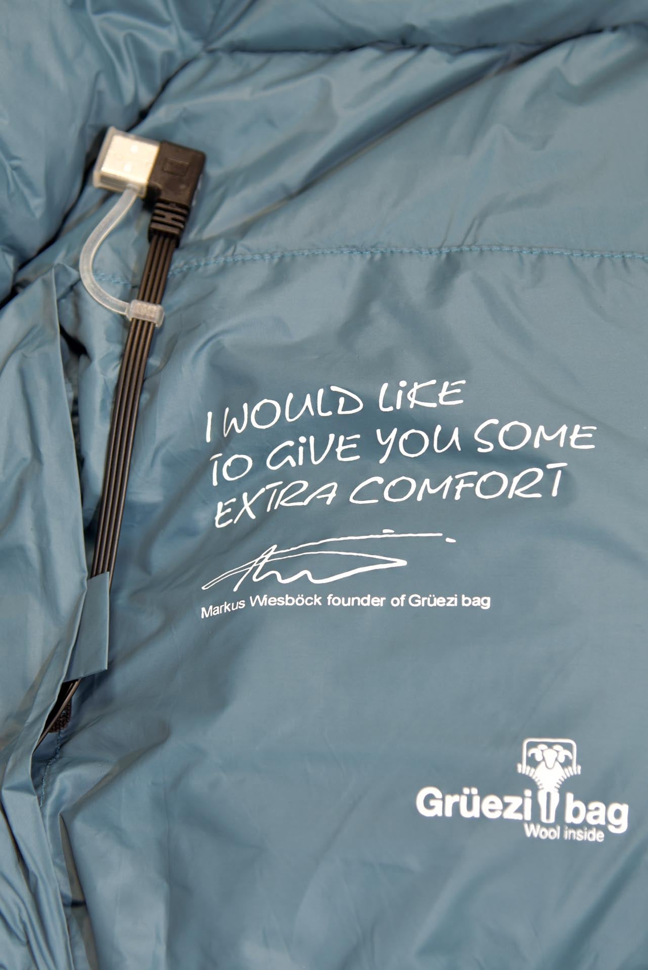 Beheizbarer Schlafsack Grüezi bag Biopod Down Hybrid Ice Cold 190 - USB-Anschluss in der Innentasche