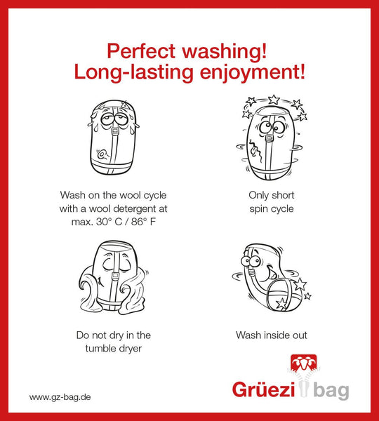 Grüezi bag Kinderschlafsack Biopod Wolle Kids World Traveller Claret Red - Washing instructions english