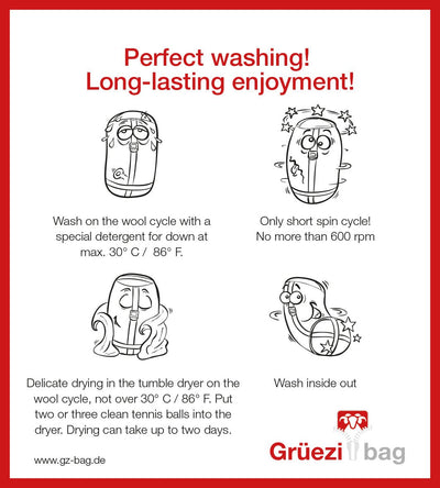 Grüezi bag Wollschlafsack Biopod DownWool Extreme Light 200 - washing instructions in english