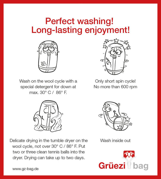 Grüezi bag Schlafsack Biopod DownWool Ice 175 - Washing instructions english