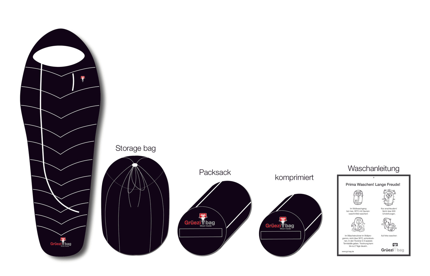 Grüezi bag Biopod DownWool Ice CompostAble - kompostierbarer Schlafsack - Lieferumfang