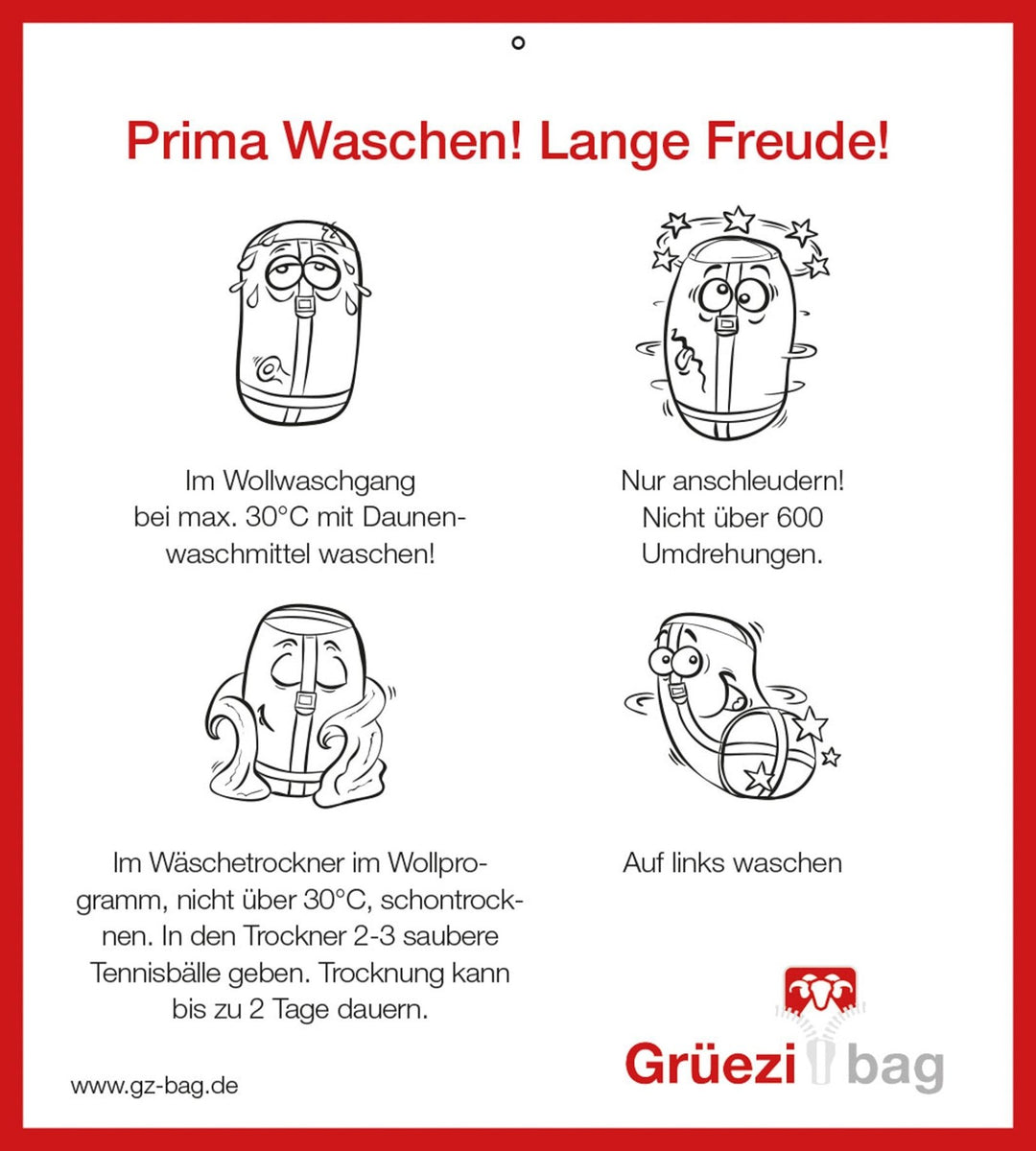 Grüezi bag Campingschlafsack Biopod DownWool Nature - Waschanleitung