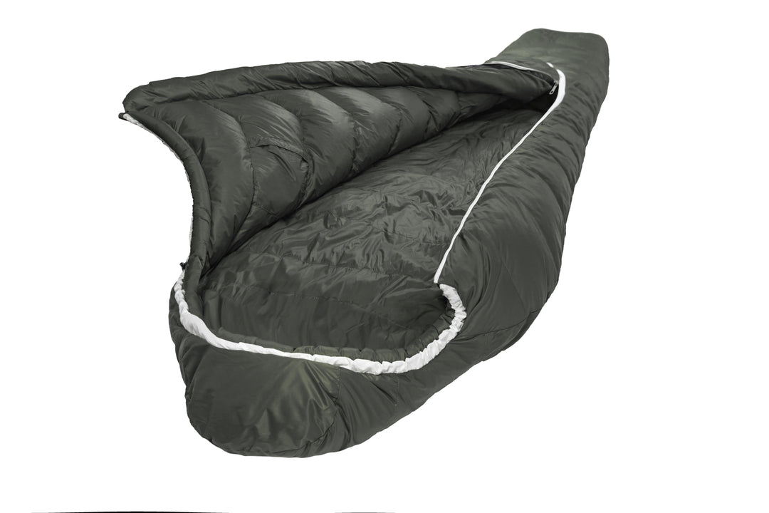 hochwertiger Mumienschlafsack mit Daunenfüllung und Wolle