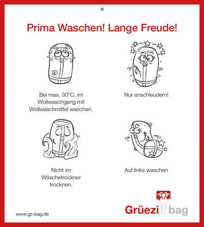 Grüezi bag Schlafsack Biopod Wolle Almhütte - Waschanleitung